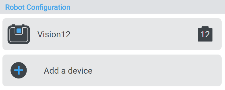 Robot Configuration menu with the Vision Sensor device shown.