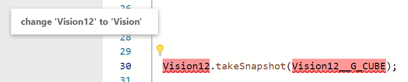 C++ Code screenshot with a prompt to change all instances of the name Vision12 to Vision.