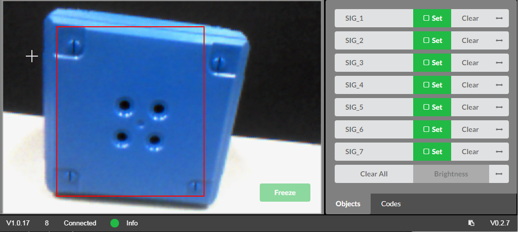 Vision Utility showing bounding box drawn around a blue object.