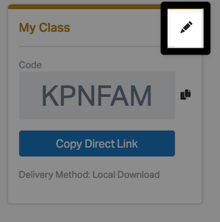 A close up of the Class tile with the pencil icon in the upper right corner beside My Class highlighted.