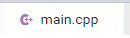 main.cpp tab is shown without a dot indicator, indicating that this file has been saved.