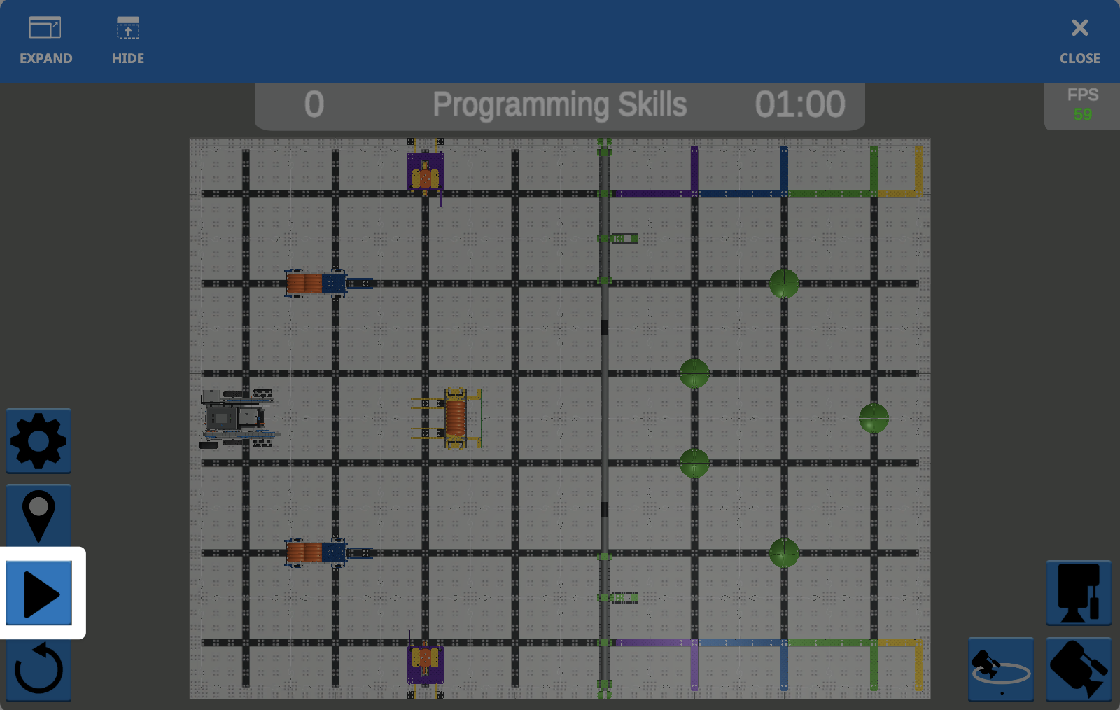 The Playground window with the Start button, an right facing triangle like a play icon, in the lower left corner is highlighted.