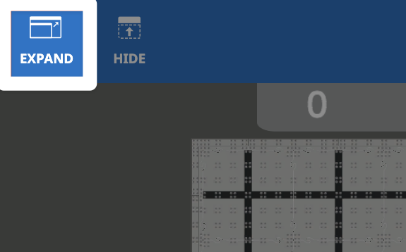 A close up of the upper left corner of the Playground Window with the Expand button to the left of the Hide button highlighted.