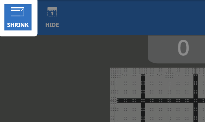 The same closeup as the one previous, now showing the Shrink button in place of Expand, to the left of the Hide button.