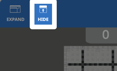 A close up of the upper left corner of the playground window with the Hide button, to the right of the Expand button, highlighted.