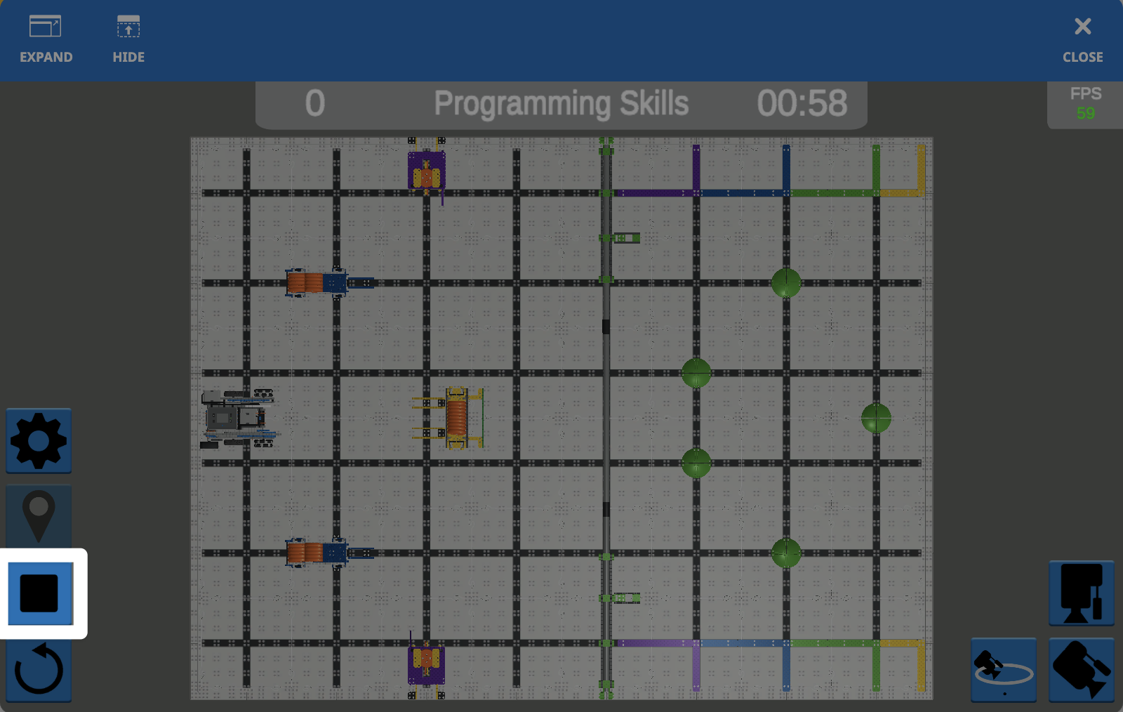 The same image as the one previous, with the Start button now converted to a Stop button, a black square icon, highlighted.
