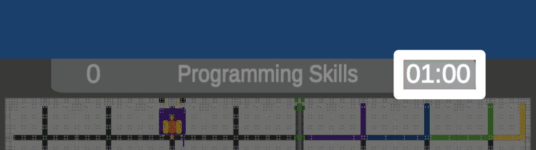 The same image as the one previous, with the timer to the right of the Programming Skills header reading 1 minute, at the start of the project.