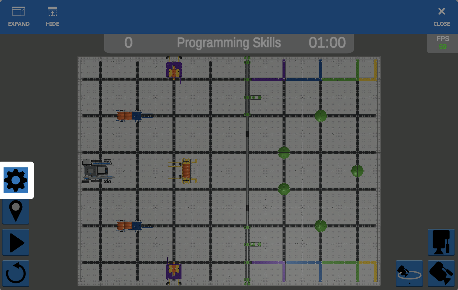 The Playground Window with the gear icon Settings button on the lower left side highlighted.