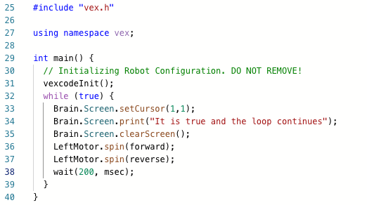 C++ code snippet that is written out in full below. This program demonstrates using a while loop to run code forever until the project is stopped.