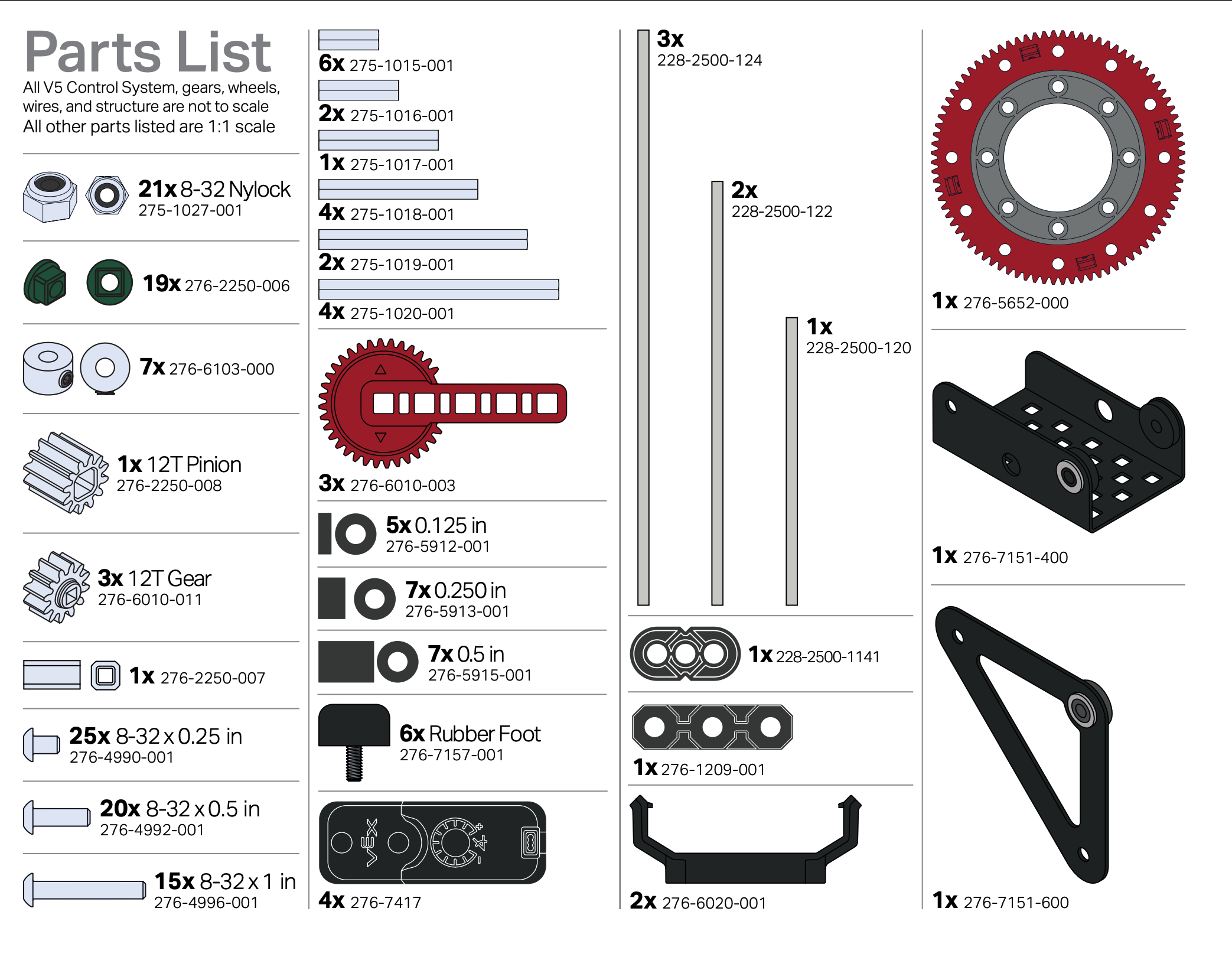Example of a Parts List page that is included in build instructions.
