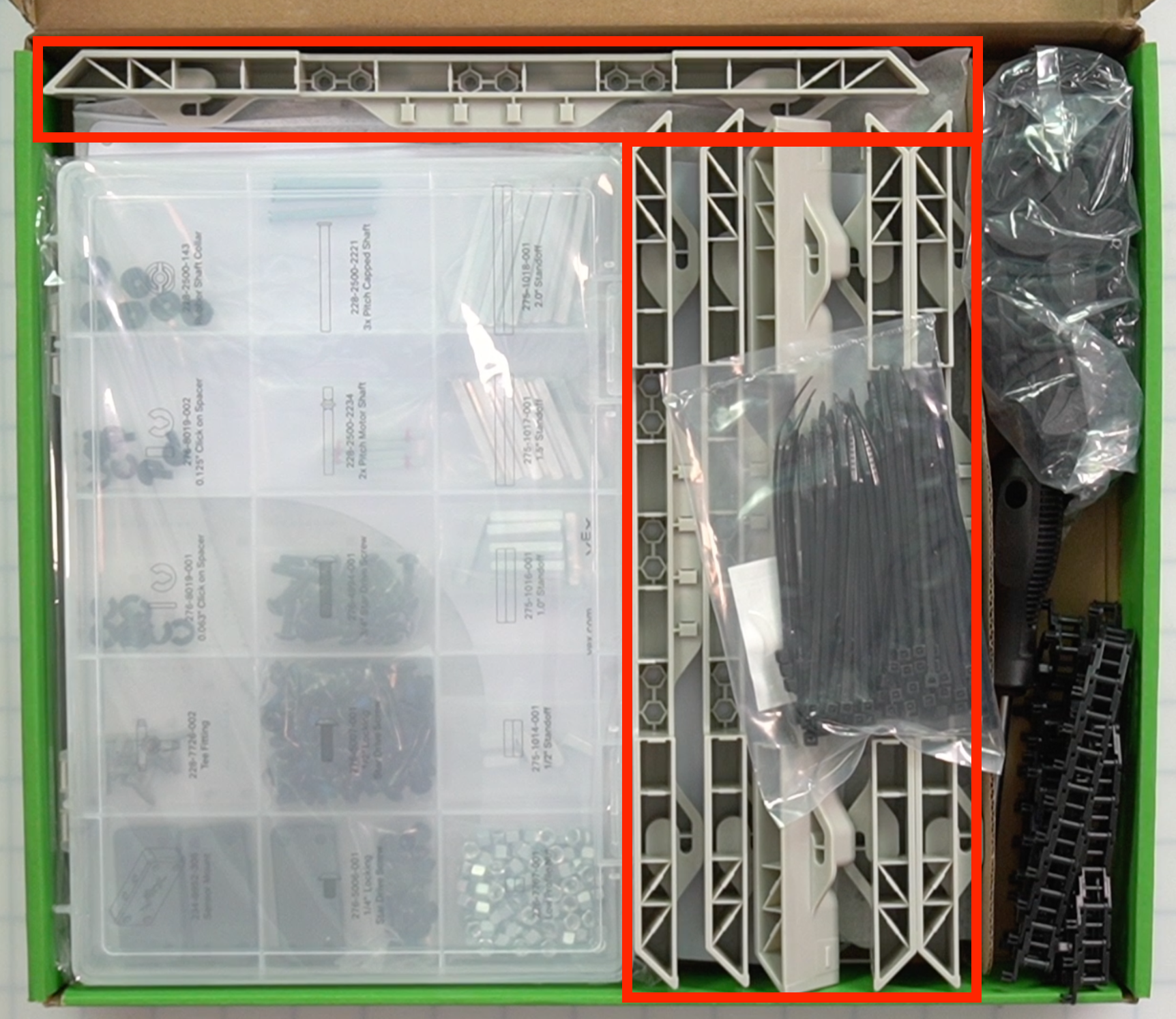 CTE Workcell Kit parts locations on the top and right sides of the box.