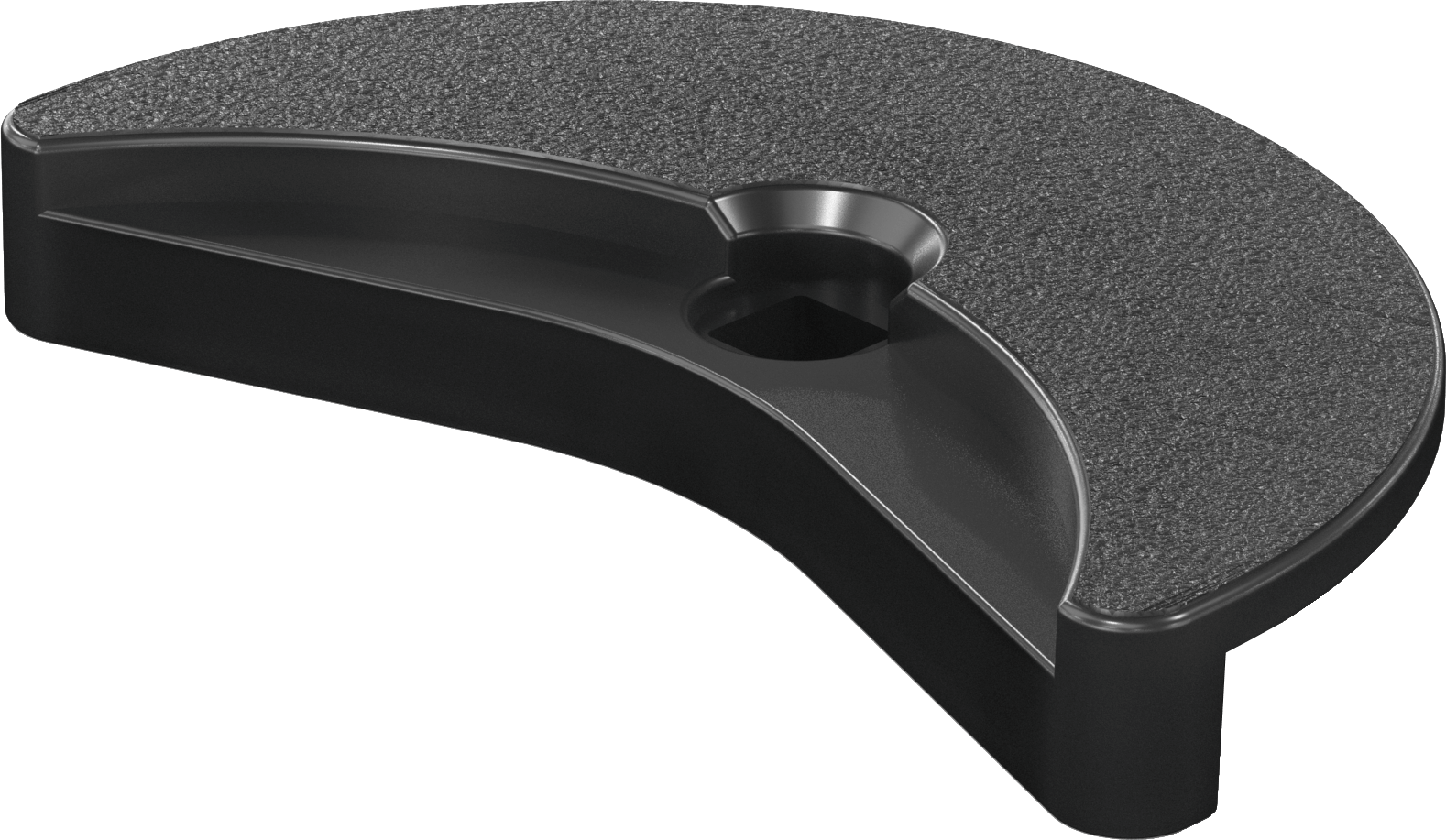 Serpentine conveyor platform piece shaped like a half moon.