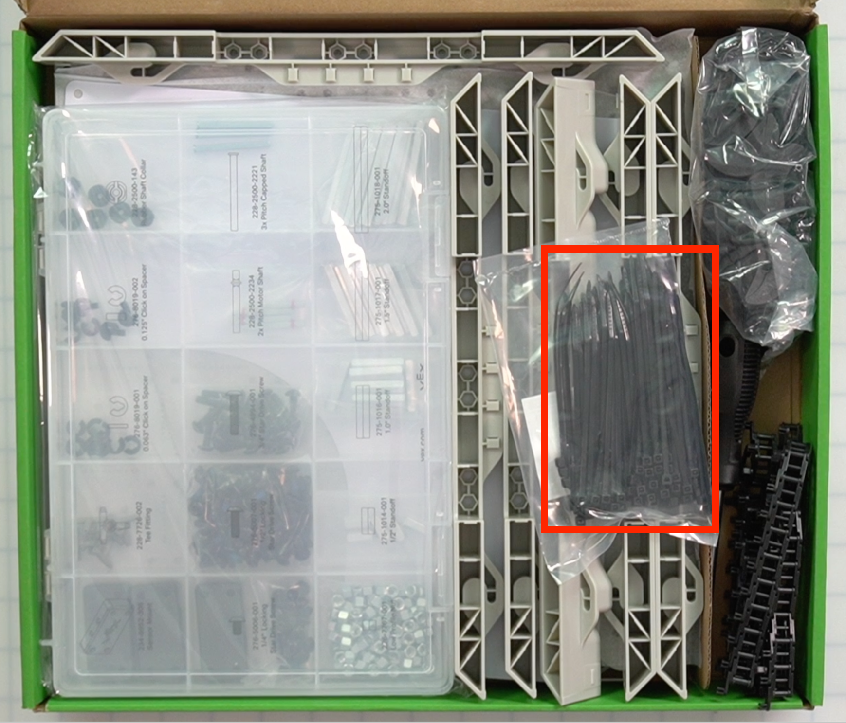 CTE Workcell Kit parts locations on the right side of the box.