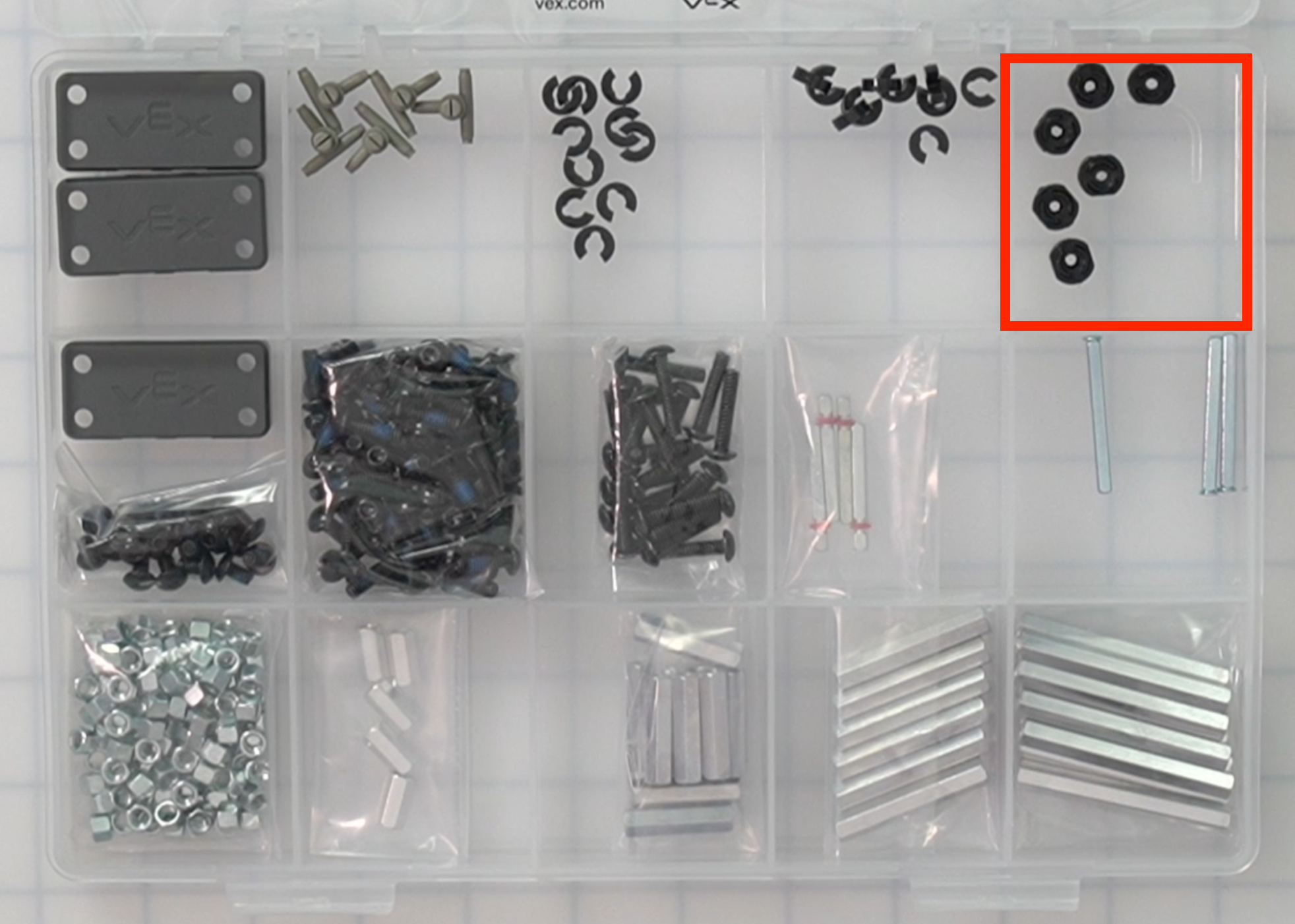 CTE Workcell Kit parts locations on the upper right corner of the case.