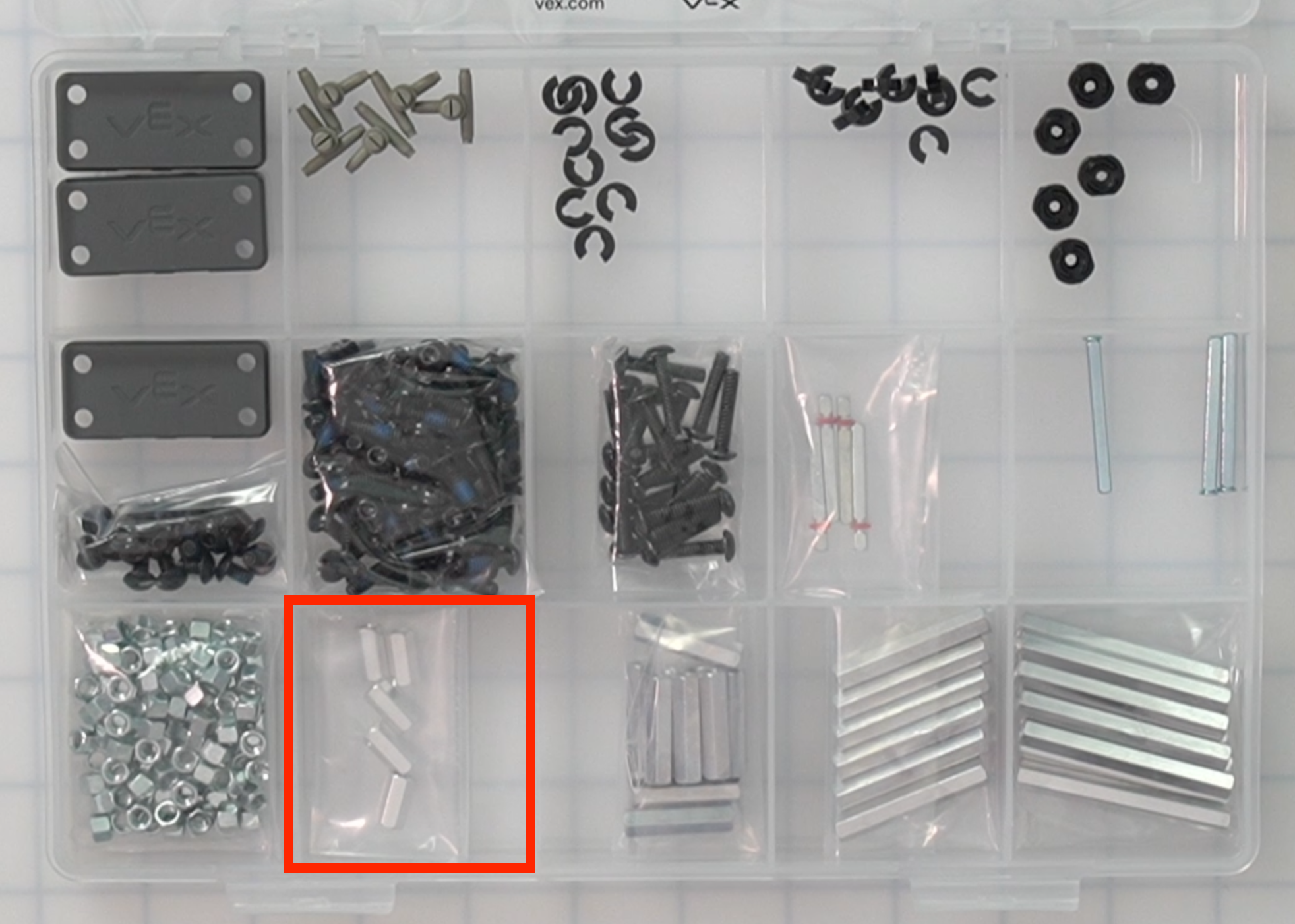 CTE Workcell Kit parts locations on the lower left center of the case.