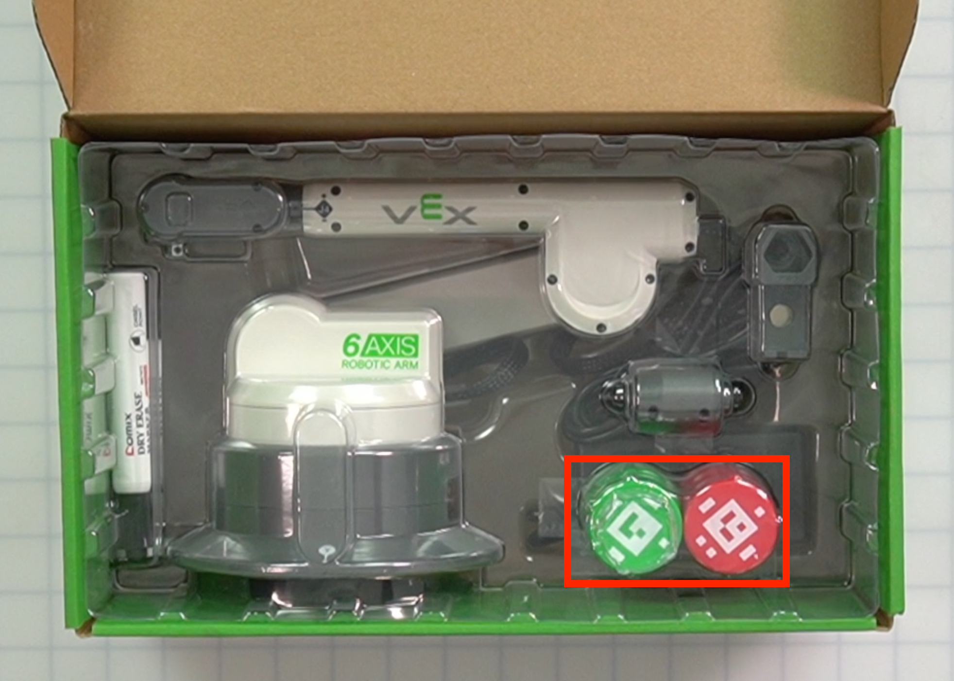CTE Workcell Kit parts locations in the lower left of the plastic tray.