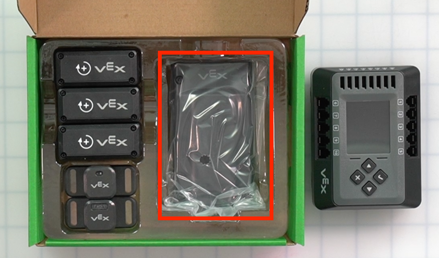 CTE Workcell Kit parts locations on the right side of the box beneath the brain.