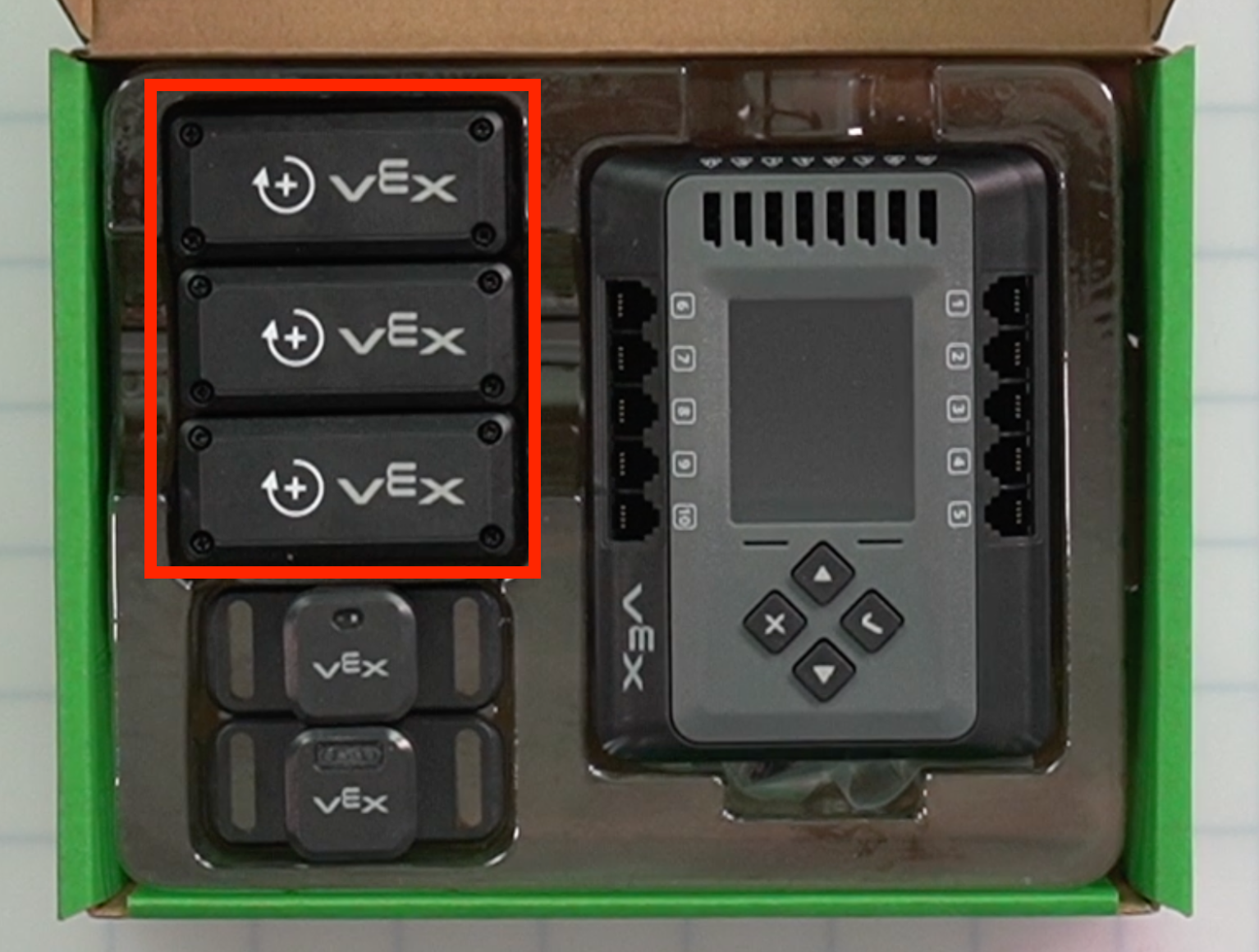 CTE Workcell Kit parts locations on the upper left side of the box.