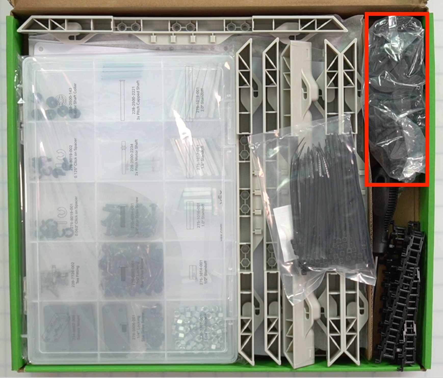 CTE Workcell Kit parts locations on the upper right corner of the box.