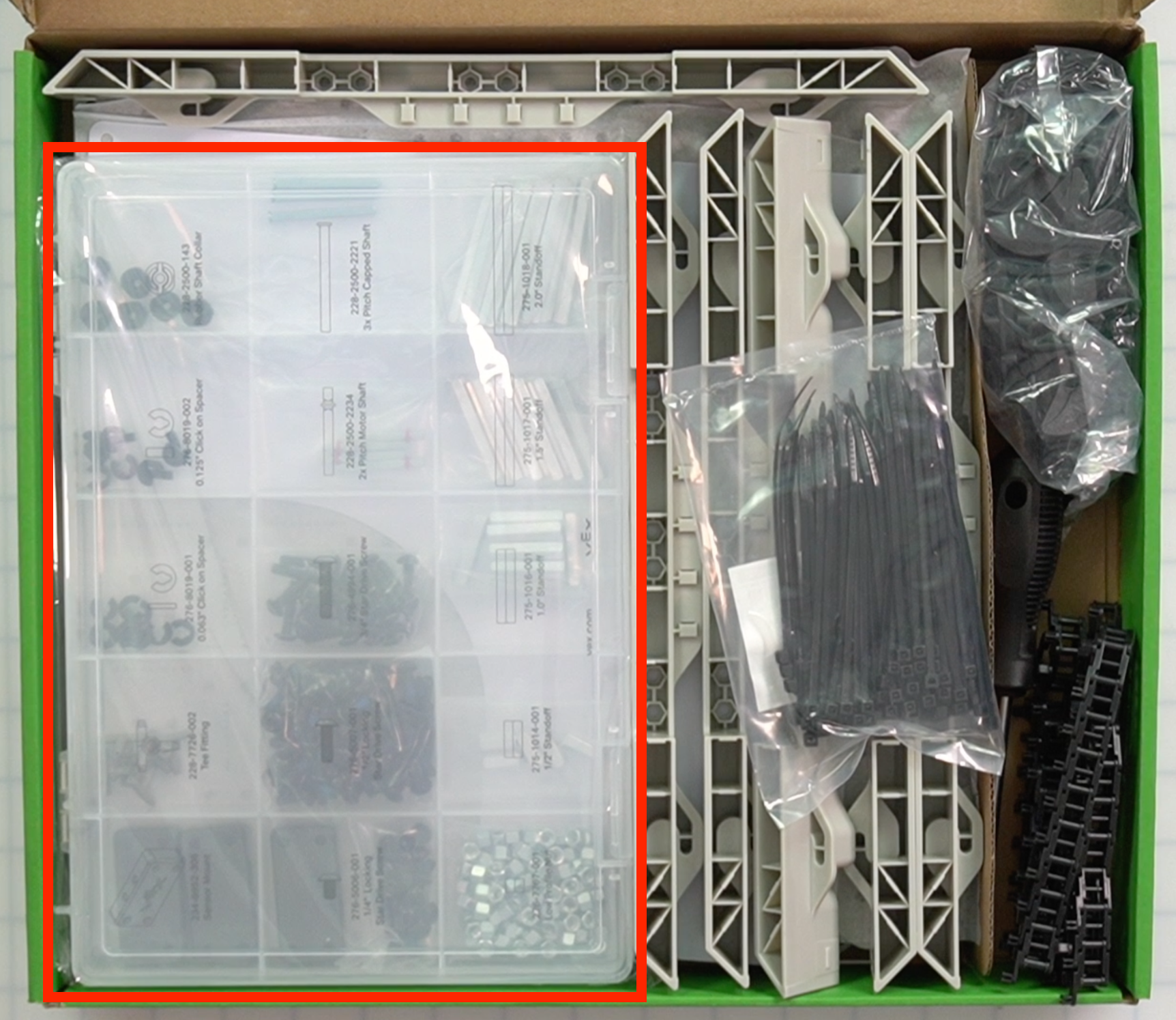 CTE Workcell Kit parts locations on the left side of the box.