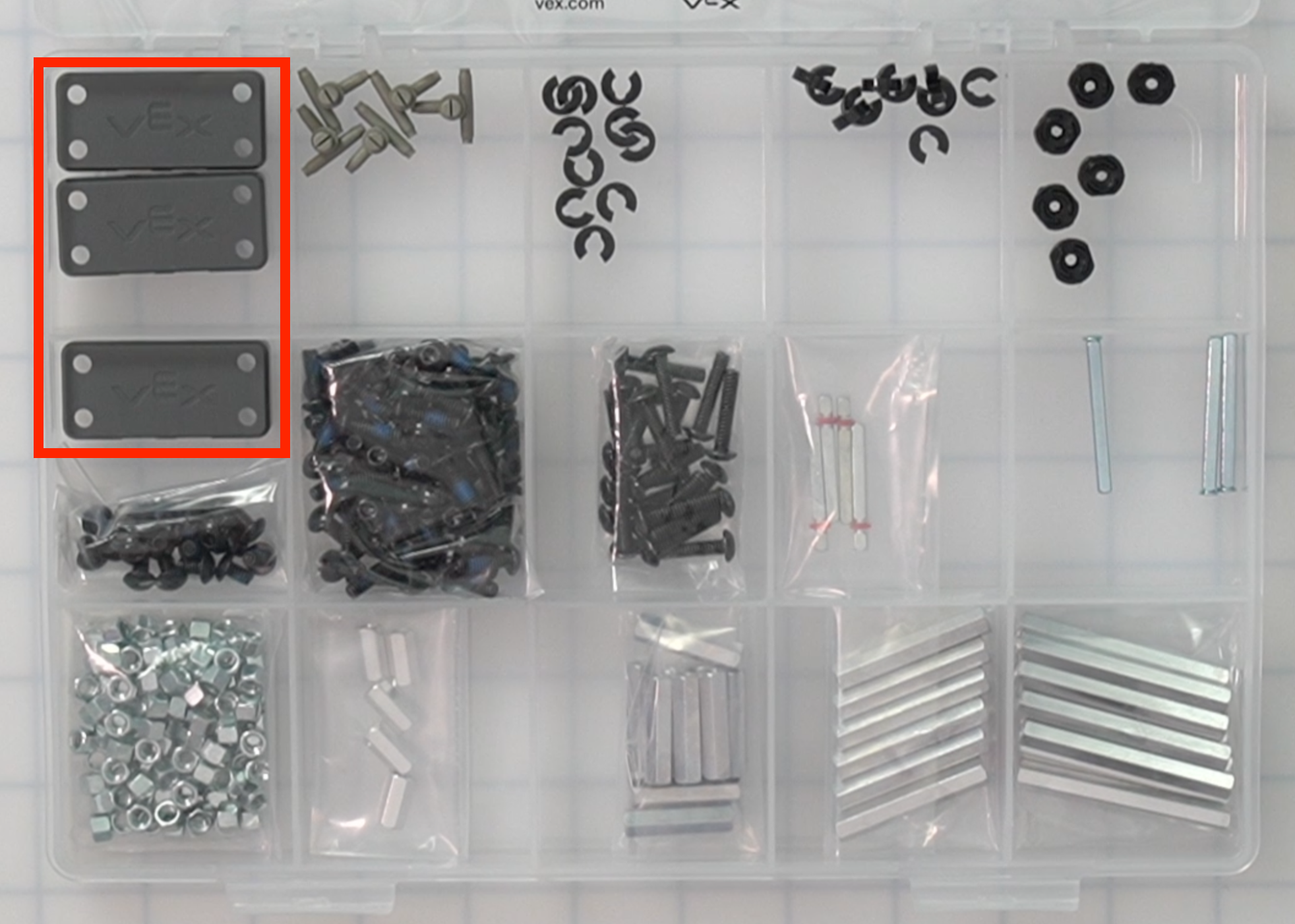 CTE Workcell Kit parts locations on the upper left corner of the case.