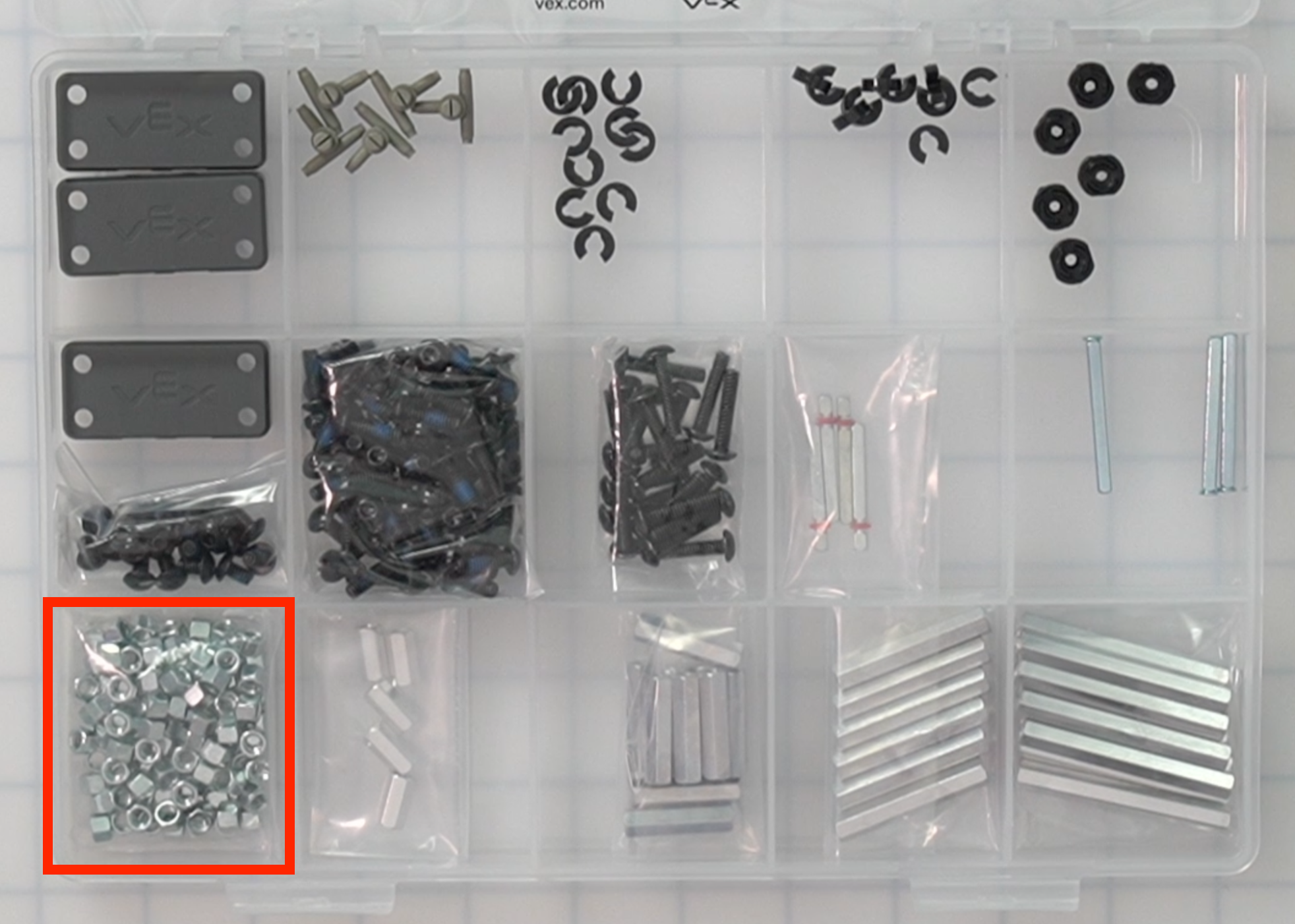 CTE Workcell Kit parts locations on the lower left corner of the case.