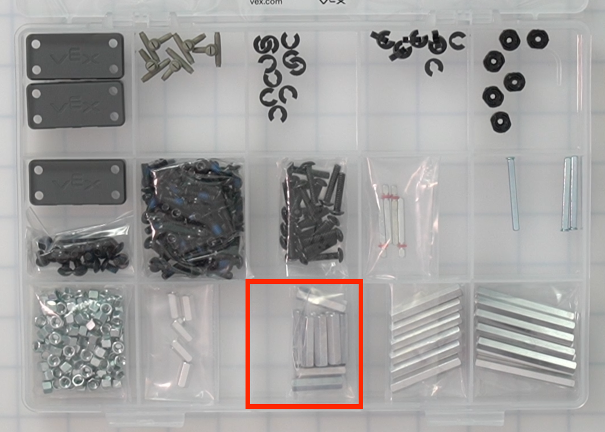 CTE Workcell Kit parts locations on the lower center of the case.