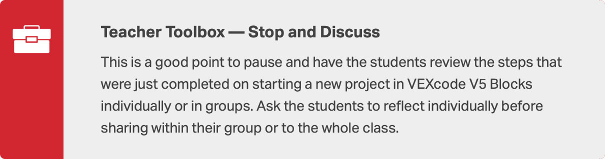Teacher Toolbox suggesting a pause for students to stop and reflect individually and in groups