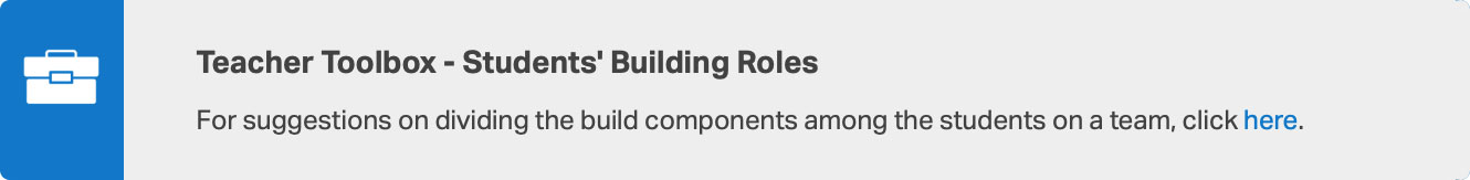 VEX IQ teacher toolbox linking to suggestions for dividing build components among students