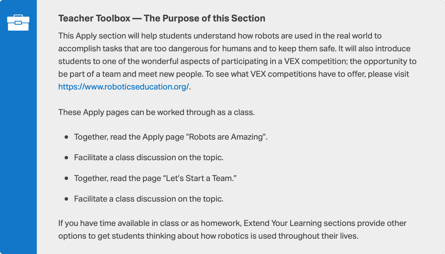Teacher Toolbox helping teachers implement a section of an IQ STEM Lab