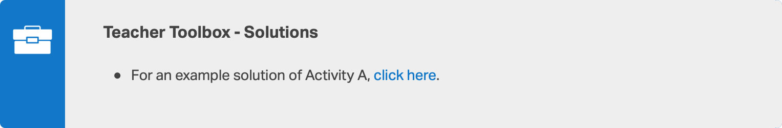 Teacher Toolbox with a link to a sample solution