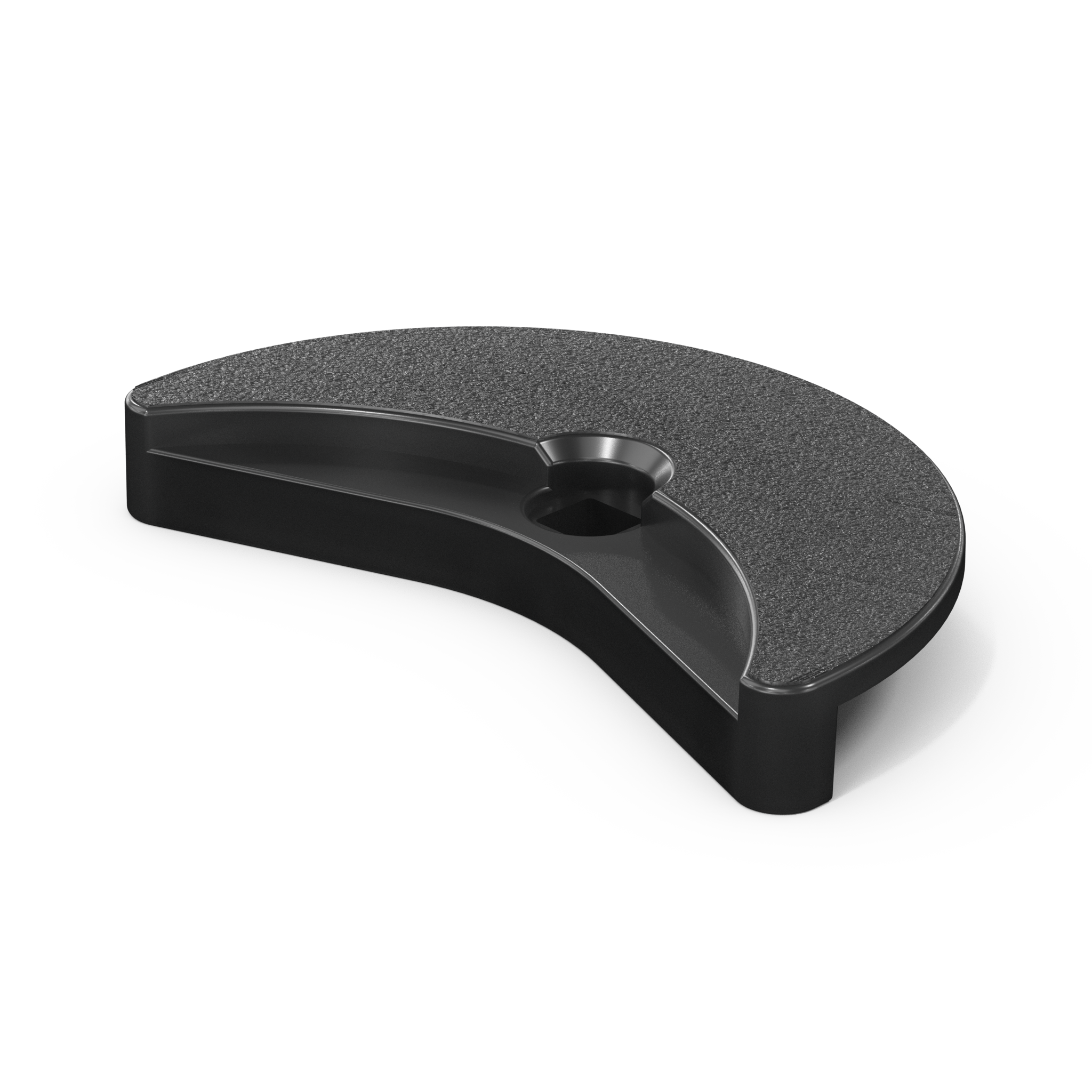 Serpentine conveyor platform piece shaped like a half moon.