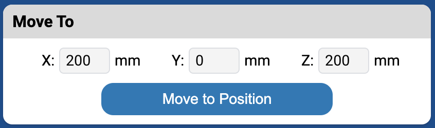 Teach Pendant menu with the Move To section shown that can be used to move the arm to a specified coordinate.