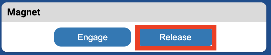 Teach Pendant menu with the Magnet section shown and the Release button highlighted.
