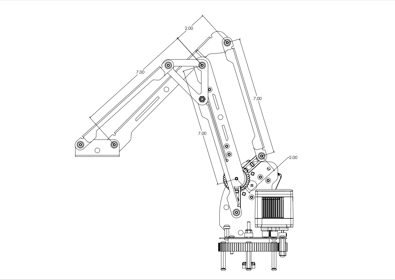 Side view of VEX V5 Workcell showing maximum height configuration with vertical height of 6.60 inches and reduced reach distance labeled 8.95 inches from base to end effector.