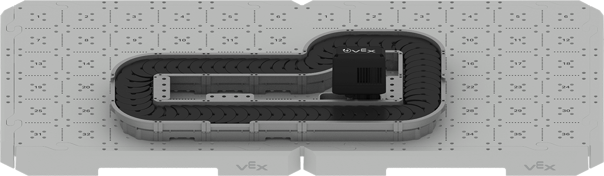 Serpentine conveyor assembly diagram showing the path of the conveyor and placement of key components.