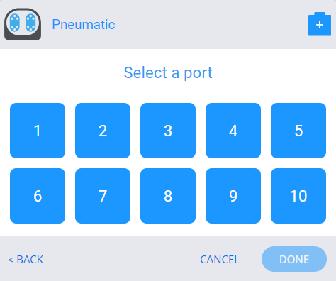 Port selection menu for the Pneumatic device.