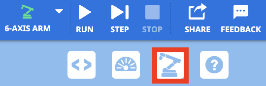 VEXcode Toolbar with the Teach Pendant icon highlighted in between the Monitor and Help icons.