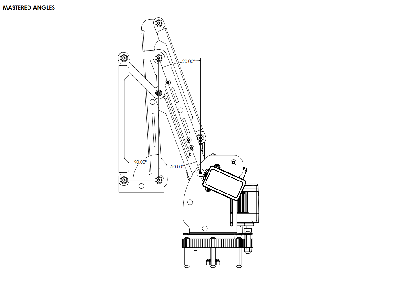 Side-view diagram of VEX V5 Workcell showing measured distances between arm pivot points and base, with labeled dimensions for links and joint spacing.
