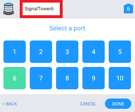 Signal Tower Settings with its name field highlighted to indicate that it can be renamed.