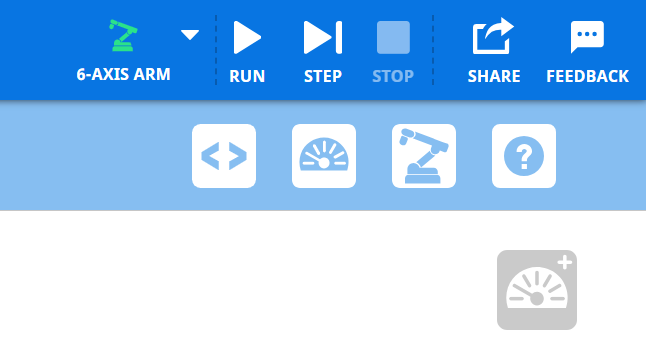VEXcode EXP Toolbar with a green 6-Axis Arm icon, indicating that the Arm has been successfully connected.