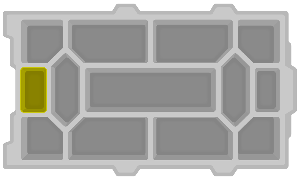 Location of this piece is highlighted on the Tray's left side.