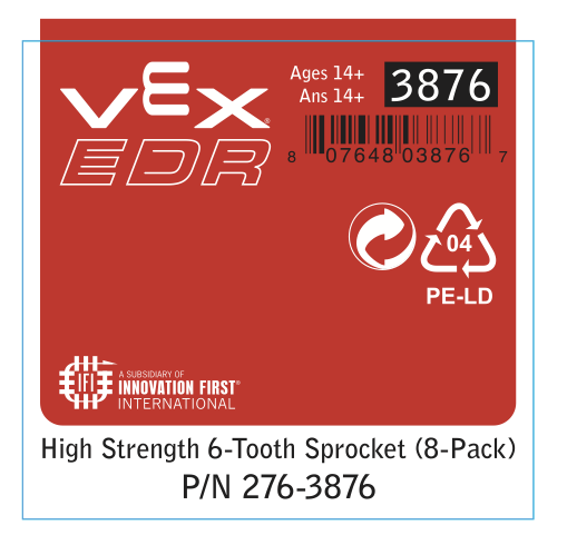 Label for the High Strength 6-Tooth Sprocket 8-Pack.