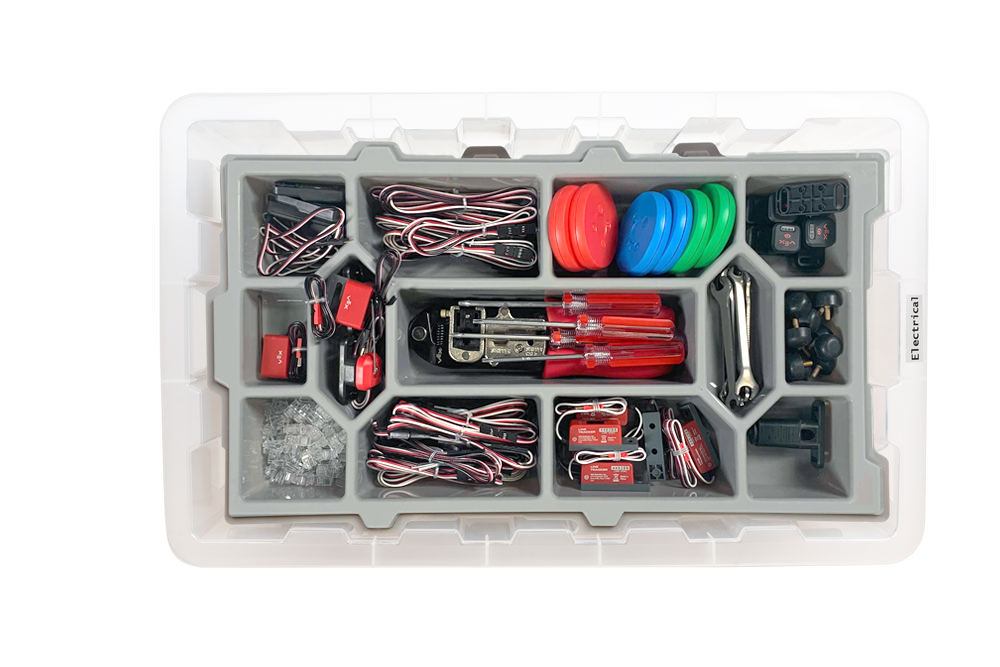 V5 Workcell Kit Storage Bin 2 Tray 1 is viewed from above.