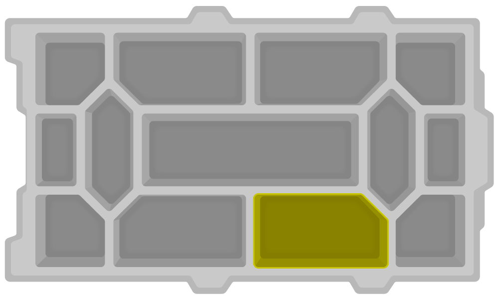 Location of this piece is highlighted on the bottom side of the Tray.