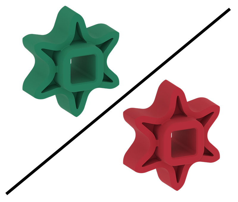 6T High Strength Sprocket. Both the older green version and the new red version are shown.