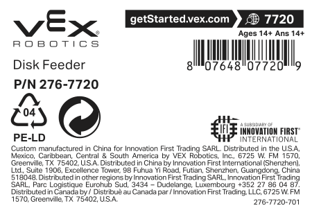 Label for a bag that contains the two Disk Feeder pieces.