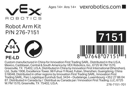 Label for a bag that contains the Robot Arm Kit pieces.
