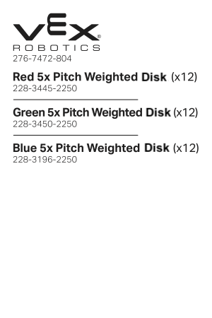 Parts list for a bag that contains 12 disks of each of the three colors, 36 disks total.