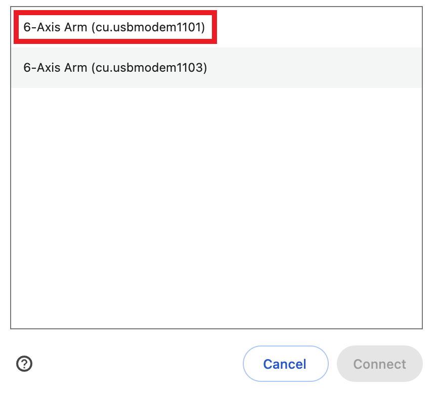 Browser connection window with two options listed, one reads 1101, and the other reads 1103. The option reading 1101 is highlighted.